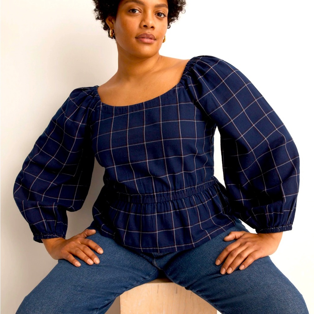 Madewell peplum windowpane top xxl